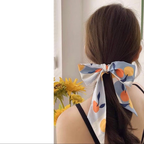 BLUE MULTI MIX FRUIT PRINT SELF TIE HEAD HAIR SCARF - Picture 3 of 5